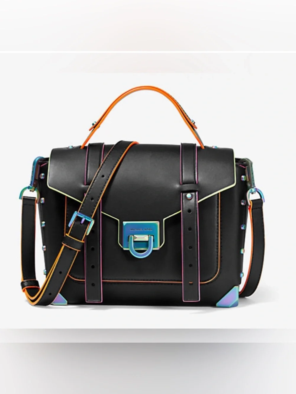 Michael Kors Black Satchel with Multicolor Iridescent Trim